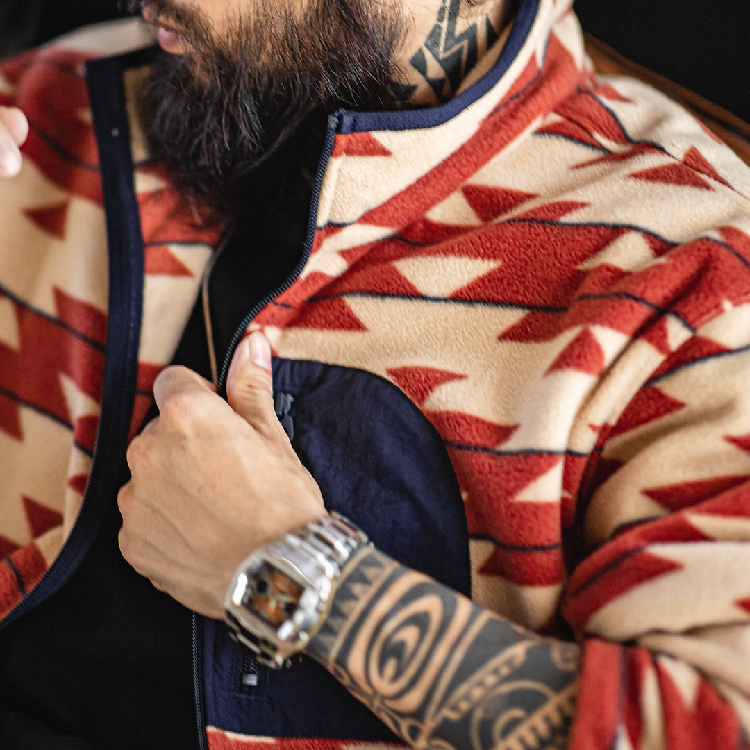 American Navajo Fleece Soft Zip Cardigan Double-Sided Stand Up Collar Jacket