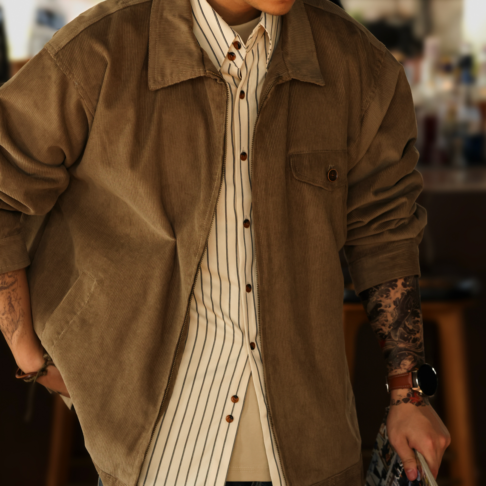 American Retro Men'S Loose 360g Lapel Corduroy Jacket