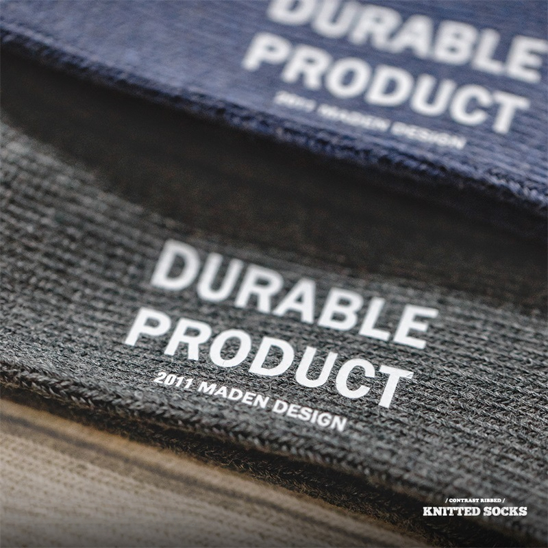 Maden casual contrasting floral yarn knitted mid length socks with three color pit stripe thick thread long socks