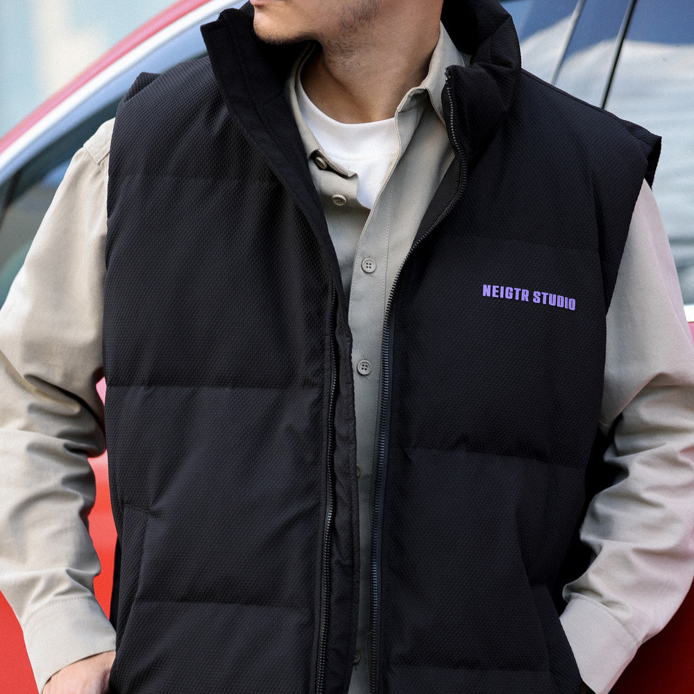 BGYO American casual down vest men's 90 white duck down stand up collar zipper outer layer folded warm vest jacket