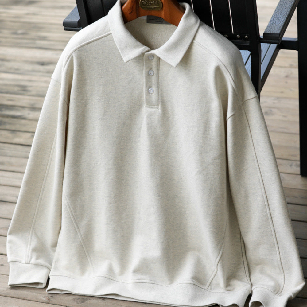 Casual 435g lapel sweatshirt men's cotton loose cut spliced polo shirt jacket