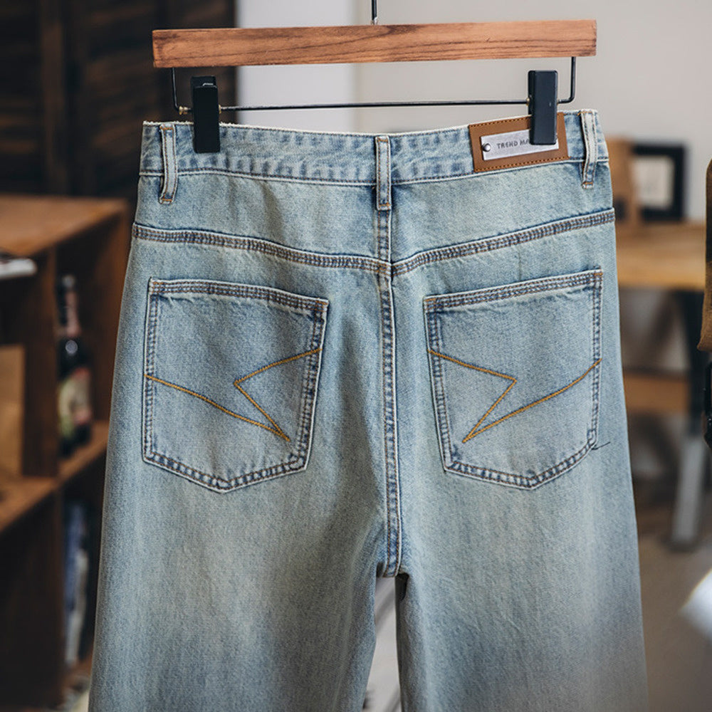 American retro Lyocell men's loose straight leg jeans