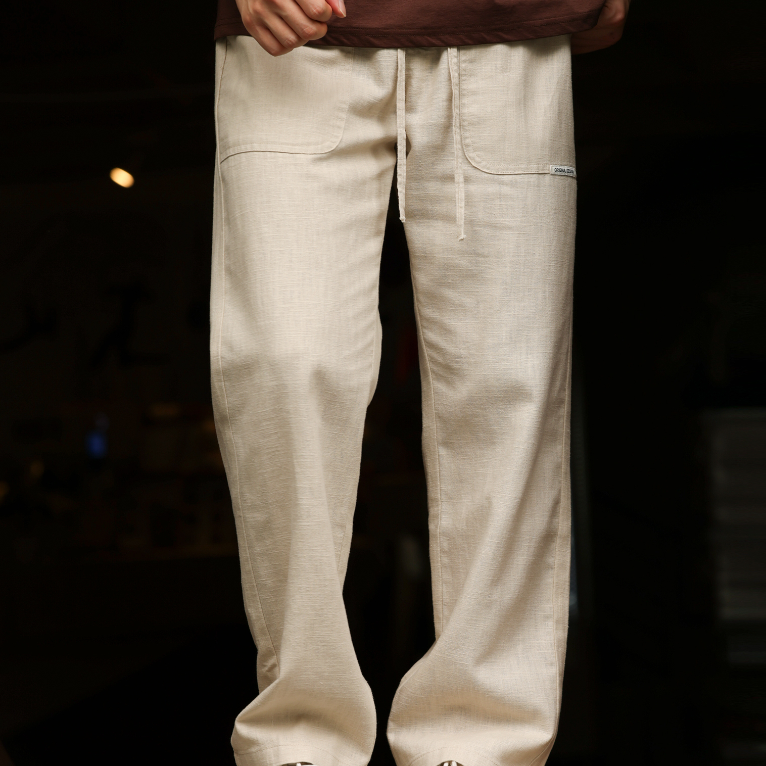 Summer American style breathable cotton and linen men's loose straight leg casual pants