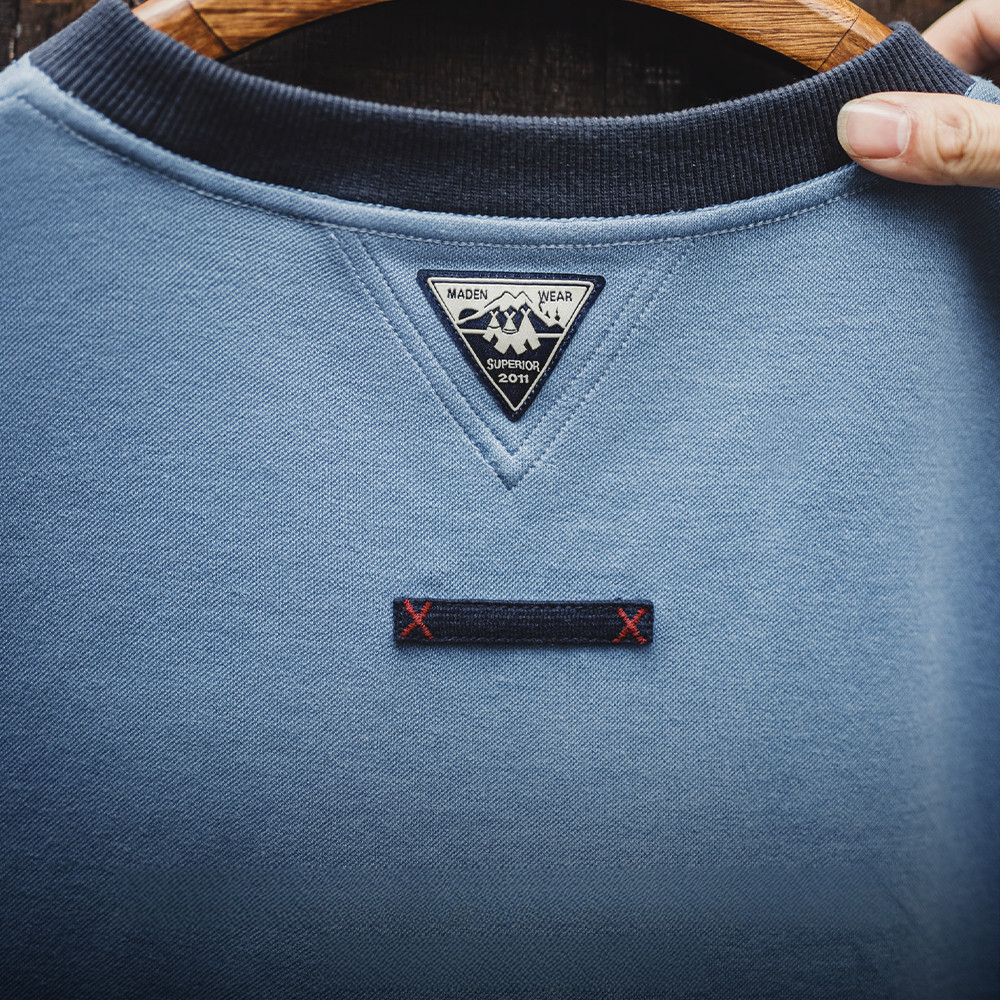 American retro color blocked threaded collar with loose shoulder sleeves T-shirt