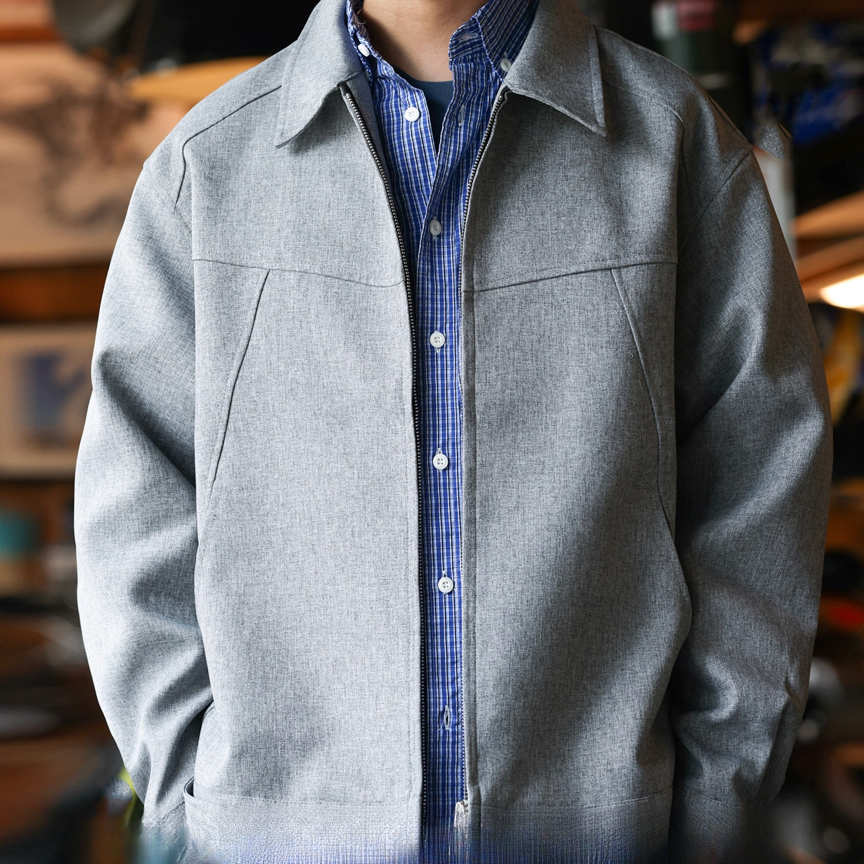 American Casual Gray Men's Short Clean Fit Commuter Collar Executive Jacket