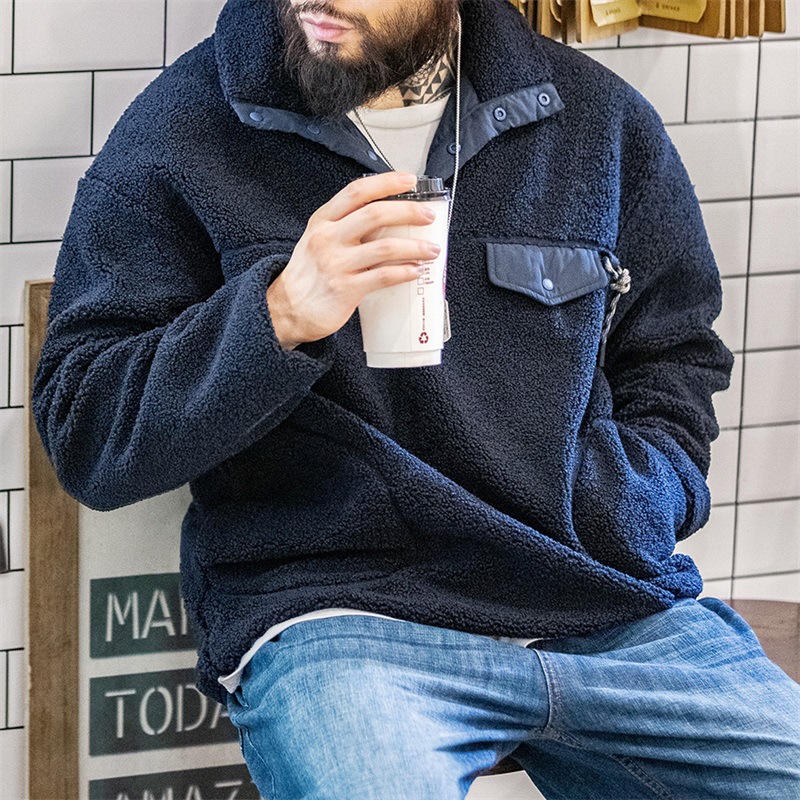 Maden Casual Half Cardigan Fleece Sweater Stand Collar Polar Fleece Pullover Warm Coat