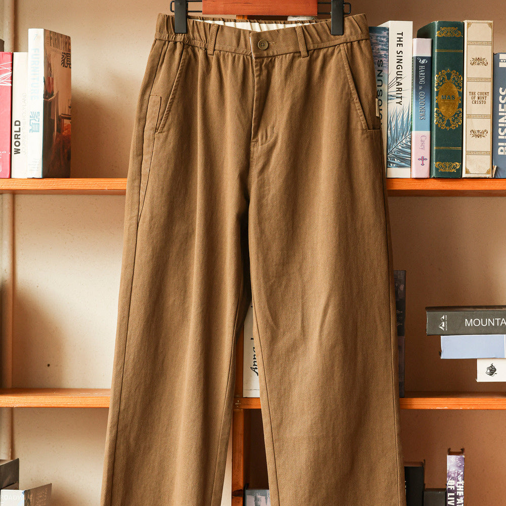 Casual straight leg casual pants men's plus size simple vintage workwear pure cotton pants autumn