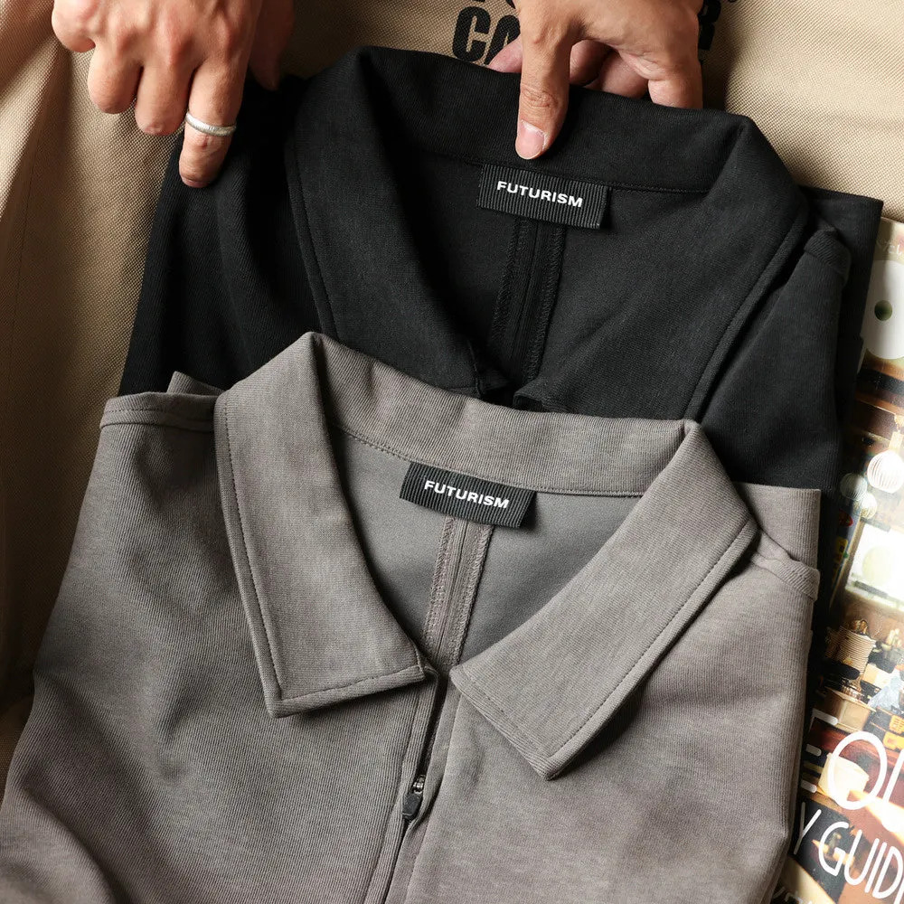 American retro half zip men's casual polo shirt