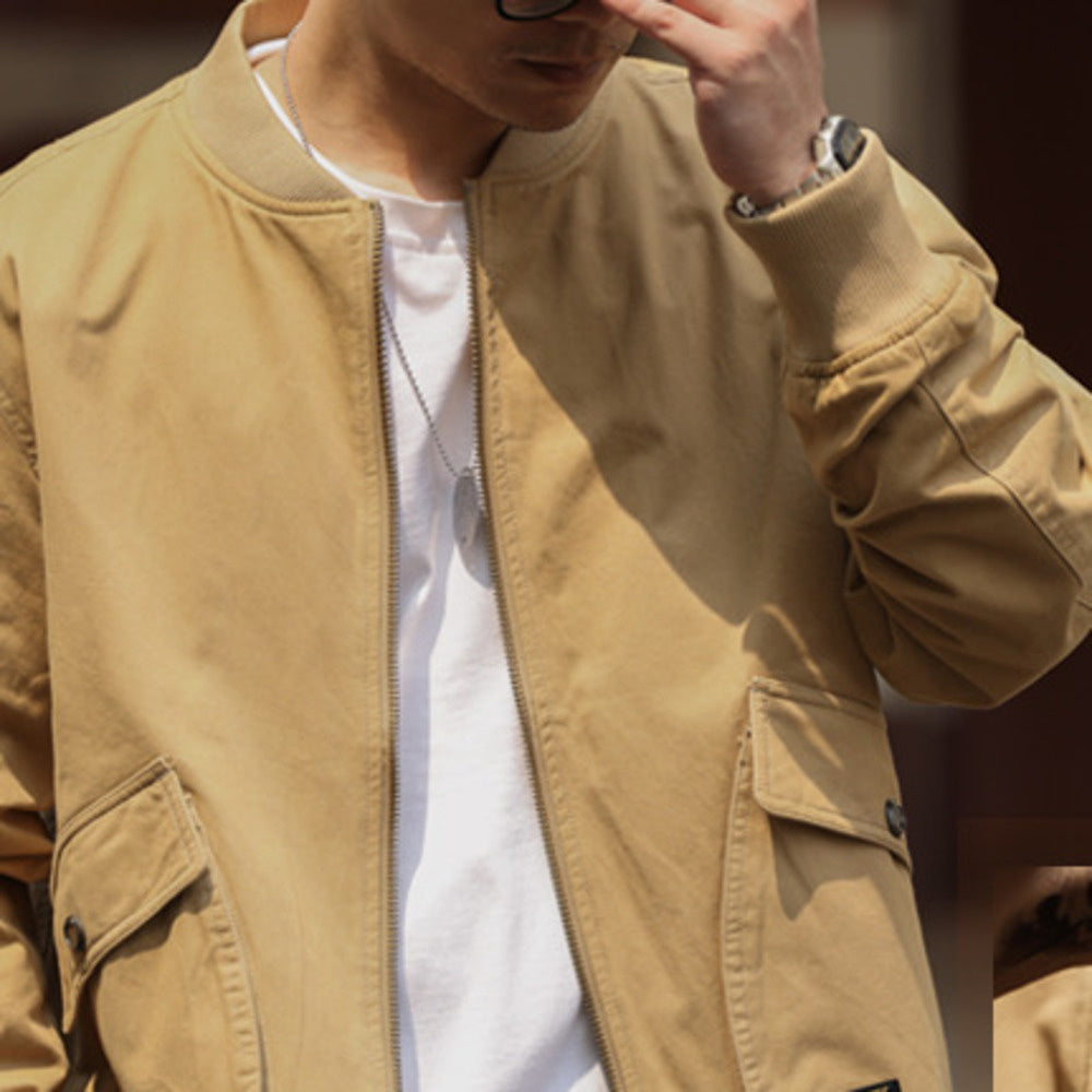 Vintage MA-1 Flight Jacket Loose Workwear Plus Size Khaki Baseball Collar Harrington Jacket