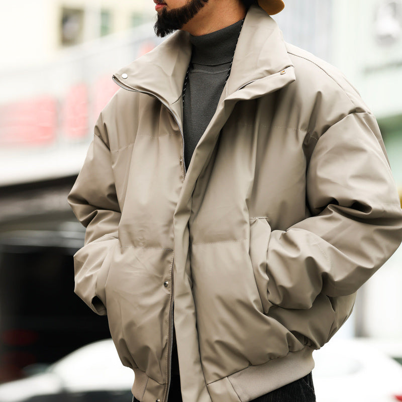 Casual cleanfit short section stand-up collar PU leather loose vintage