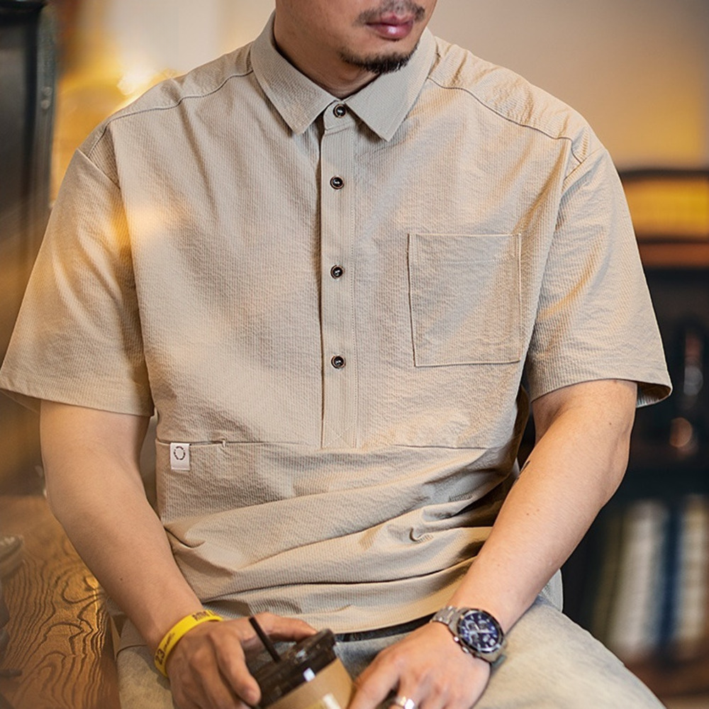 American retro men's summer new elastic casual versatile polo shirt