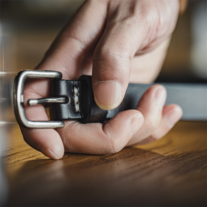 Maden retro black top layer cowhide Amikage needle buckle waist chain accessory leather belt