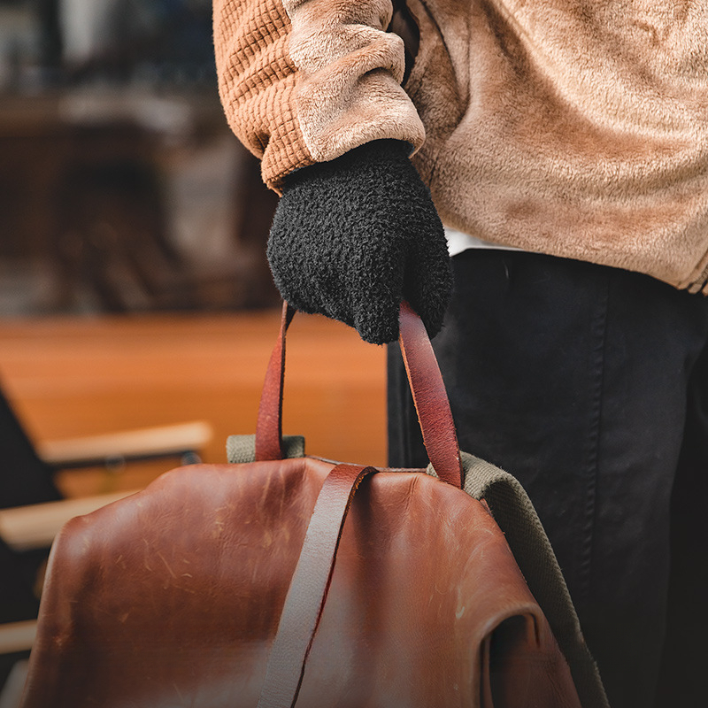 Maden Vintage Black Sable Fur Knitted Windproof Coldproof Warm Full Finger Gloves