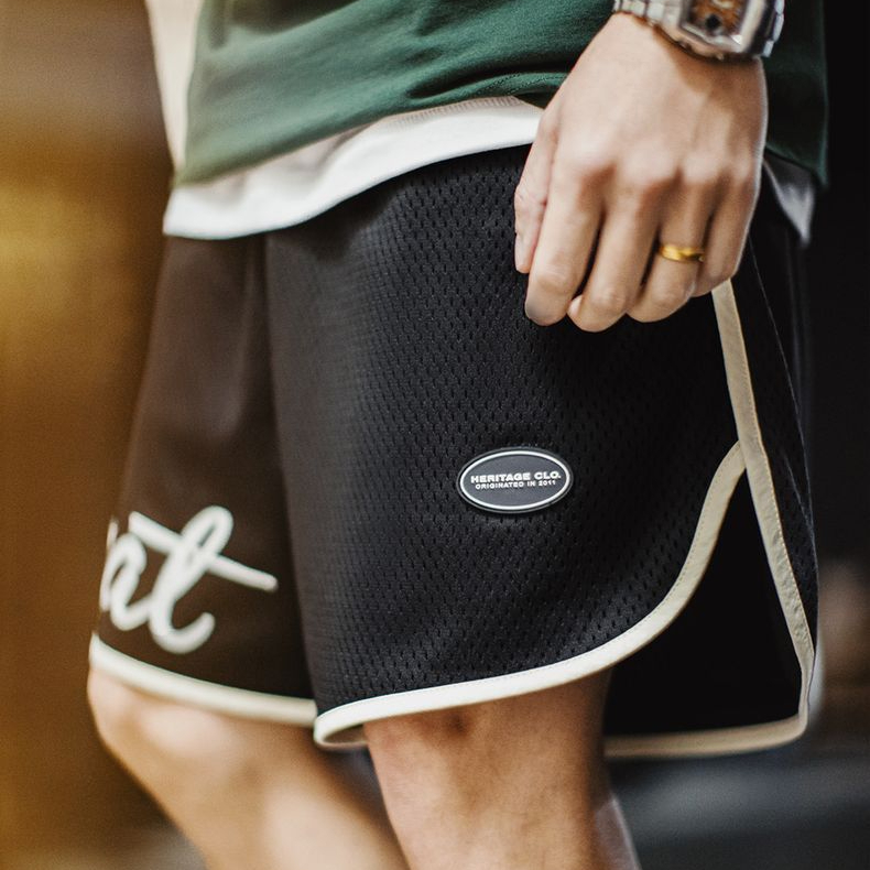 American black double-layer mesh basketball style breathable beach shorts