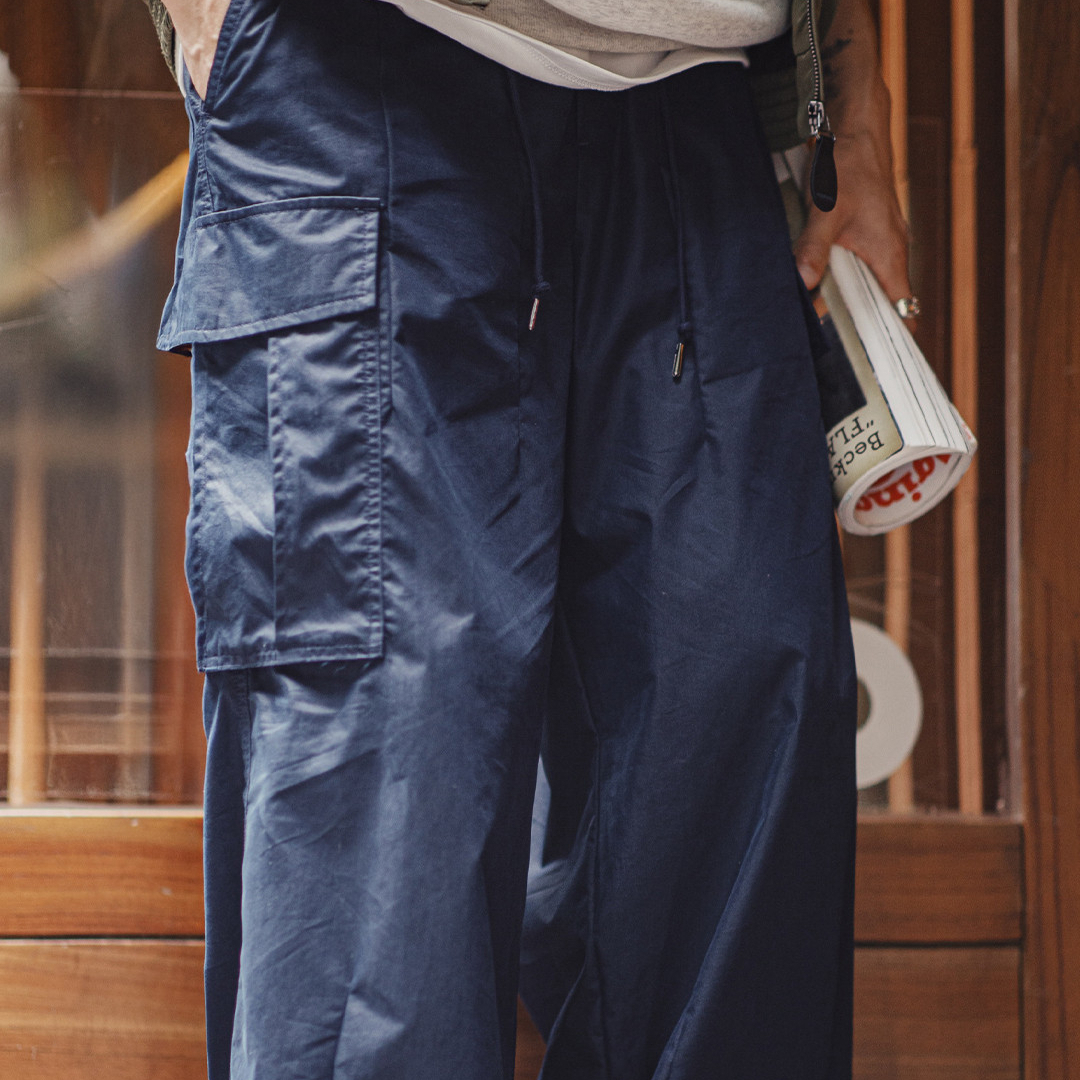 American M65 Large Pocket Japanese Cityboy Blue Woven Leg Tied Casual Pants