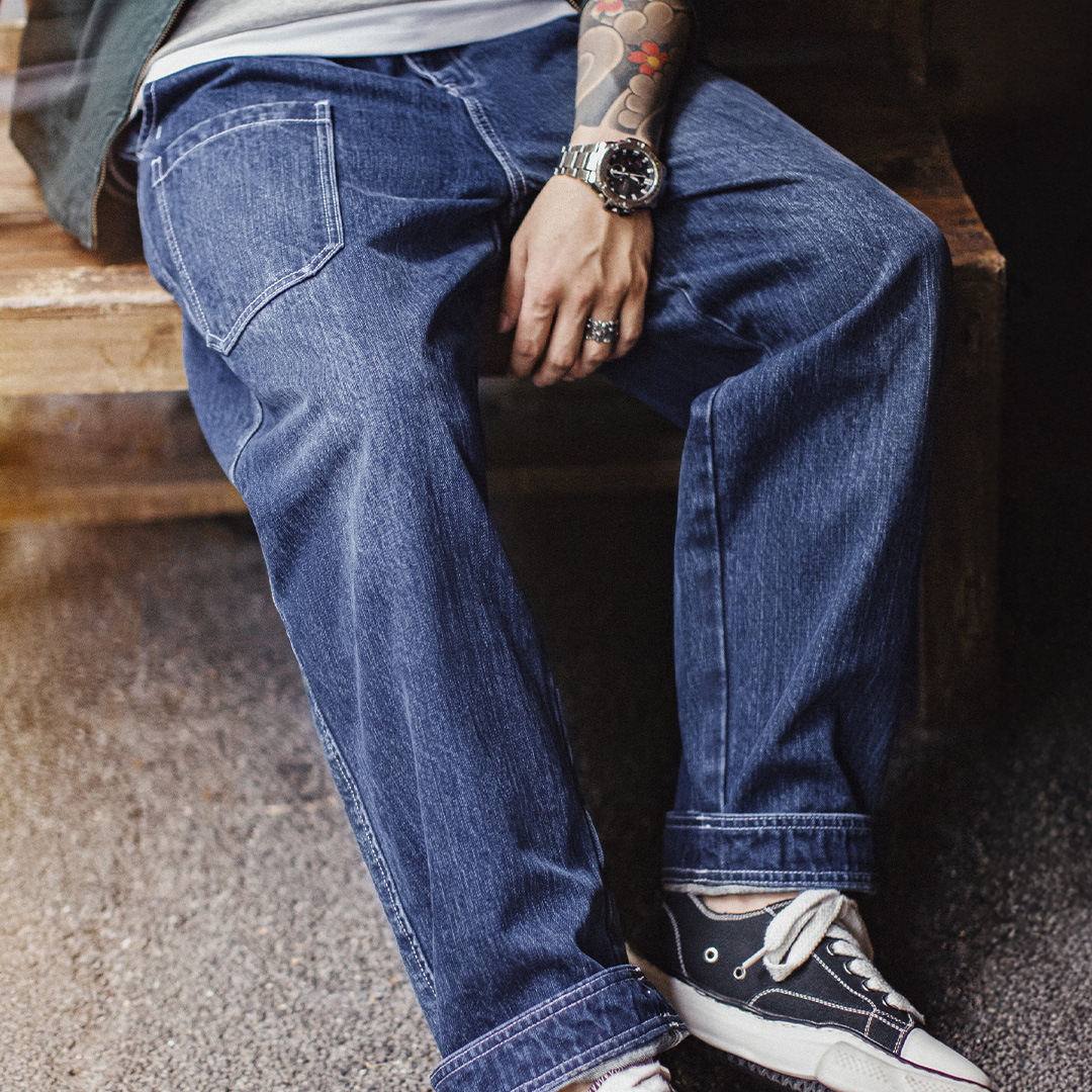 American Bamboo Men's Washed Blue Straight Leg Casual Jeans