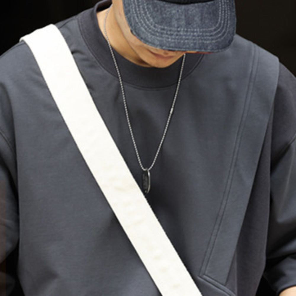 330g round neck long sleeved T-shirt with threaded splicing, loose fitting pullover, dark gray casual hoodie