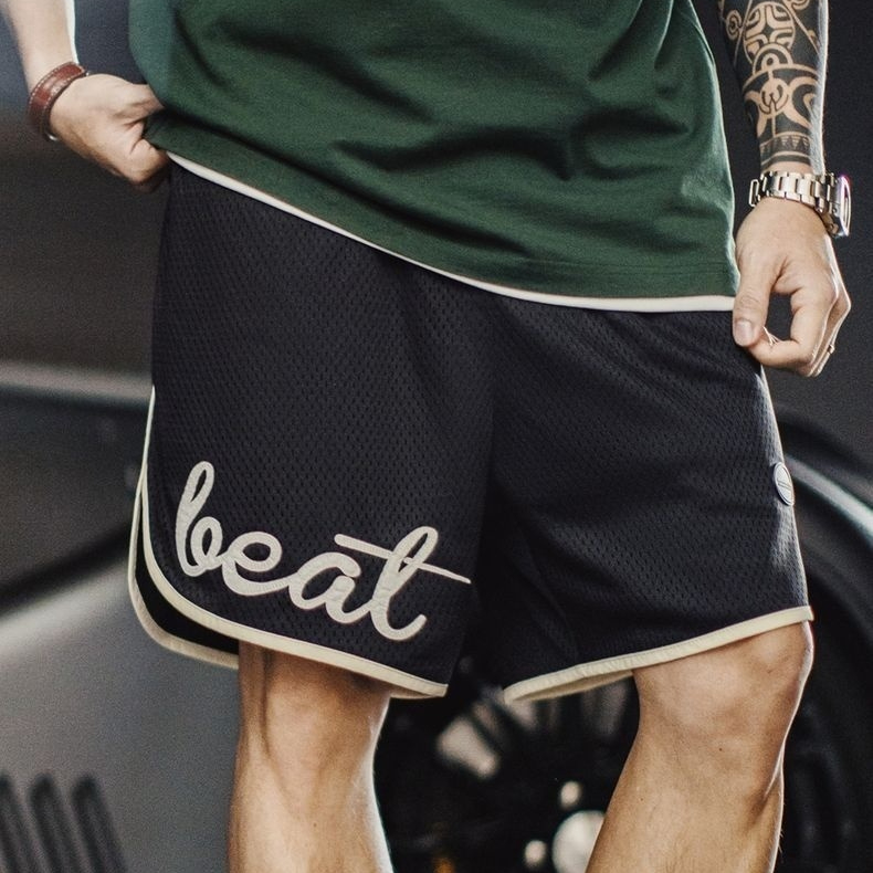 American black double-layer mesh basketball style breathable beach shorts