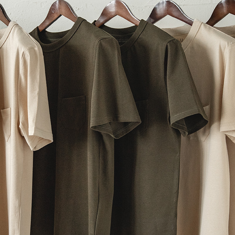 Maden Retro Three-Piece Needle Pocket T-shirt Amekaji Cotton Half Sleeve Tough Guy Short Sleeve