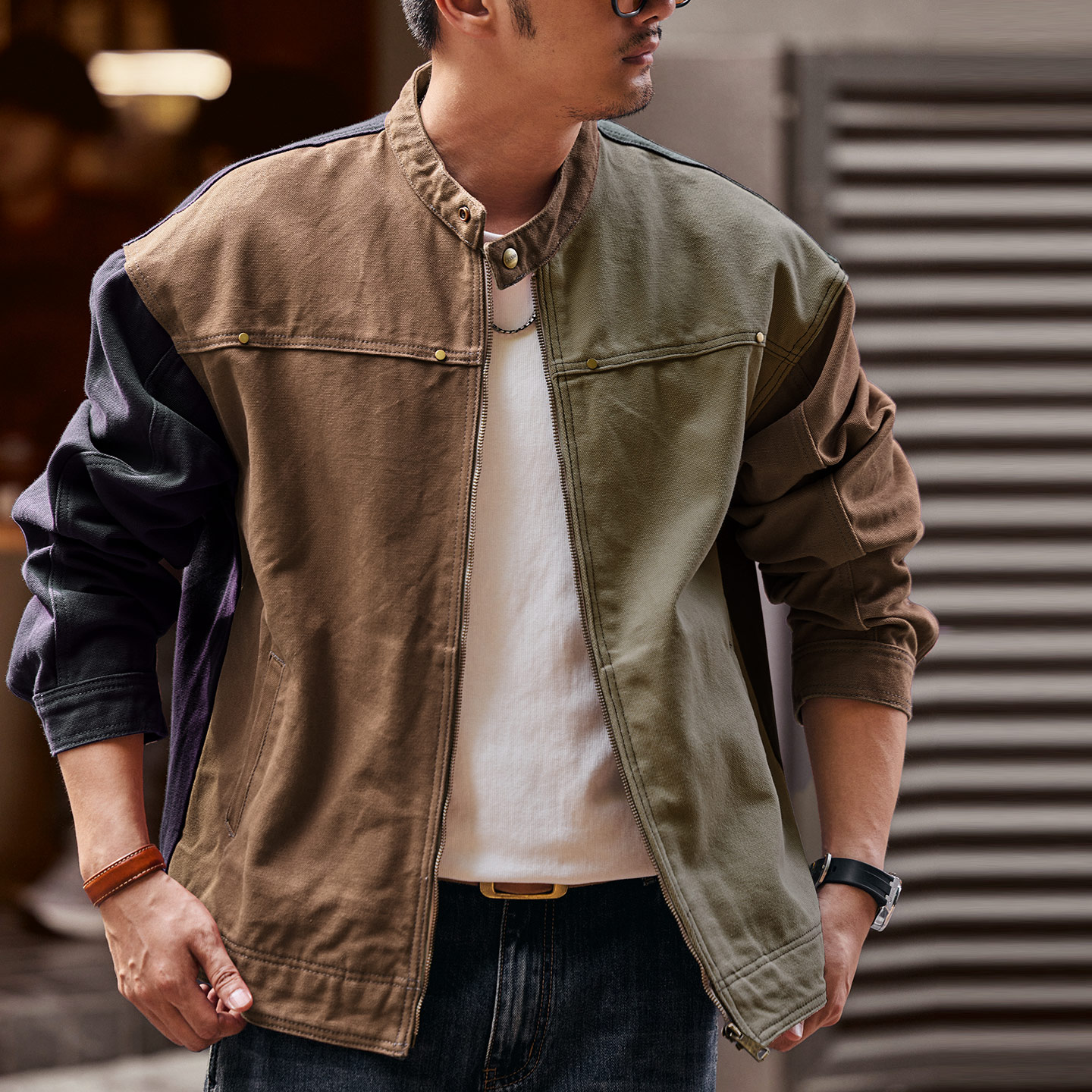 American Style Color Blocked Harrington Men'S 2025 Casual Hunting Jacket