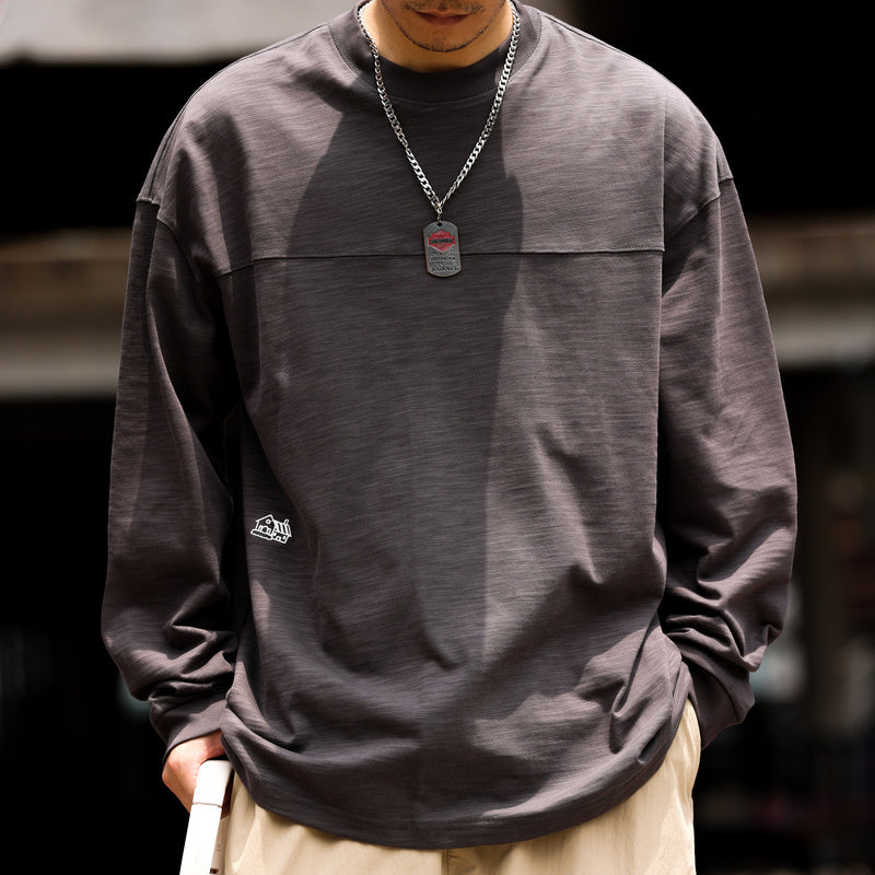 Casual 300g bamboo yarn long sleeved T-shirt with men's texture splici