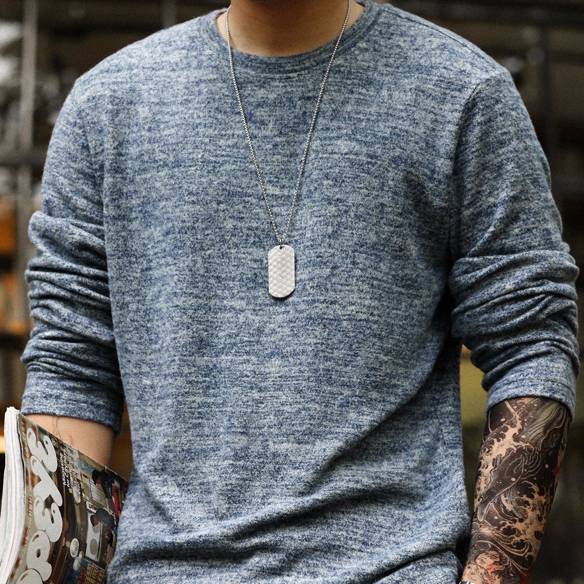 American High-End 250g Elastic Hanging Casual Long Sleeved T-Shirt