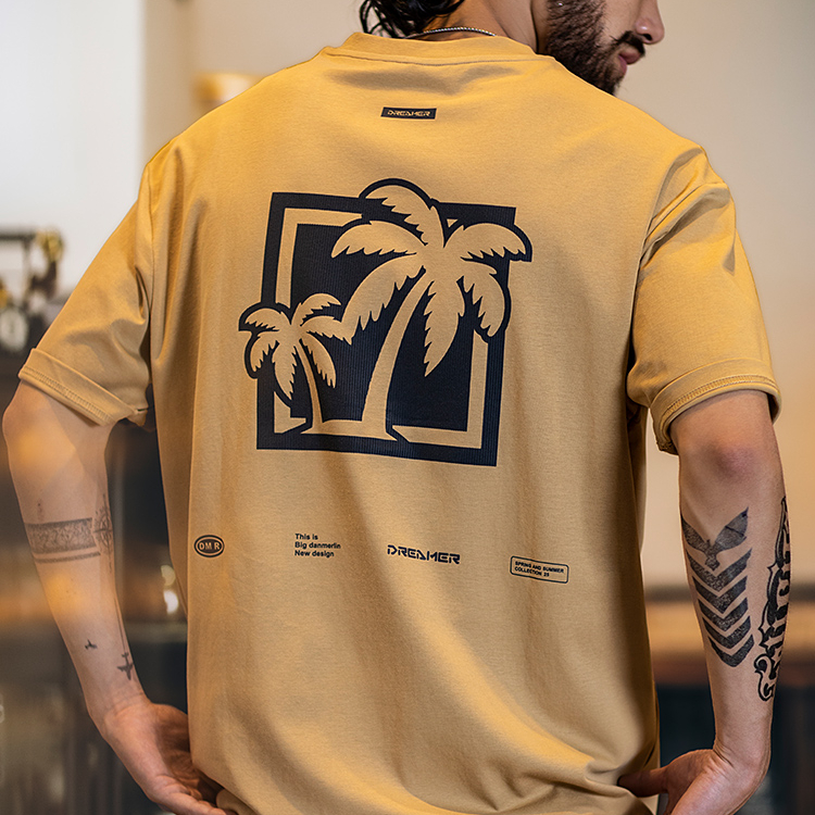 Summer new American casual texture printed round neck short sleeved shirt