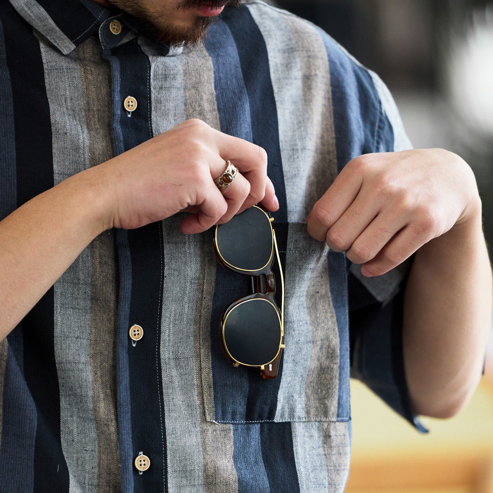 Japanese retro 150g men's contrasting striped short sleeved T-shirt