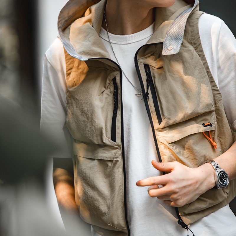 Maden Mountain Functional Quick-Drying Multi-Pocket Hooded Sleeveless Waistcoat Vest