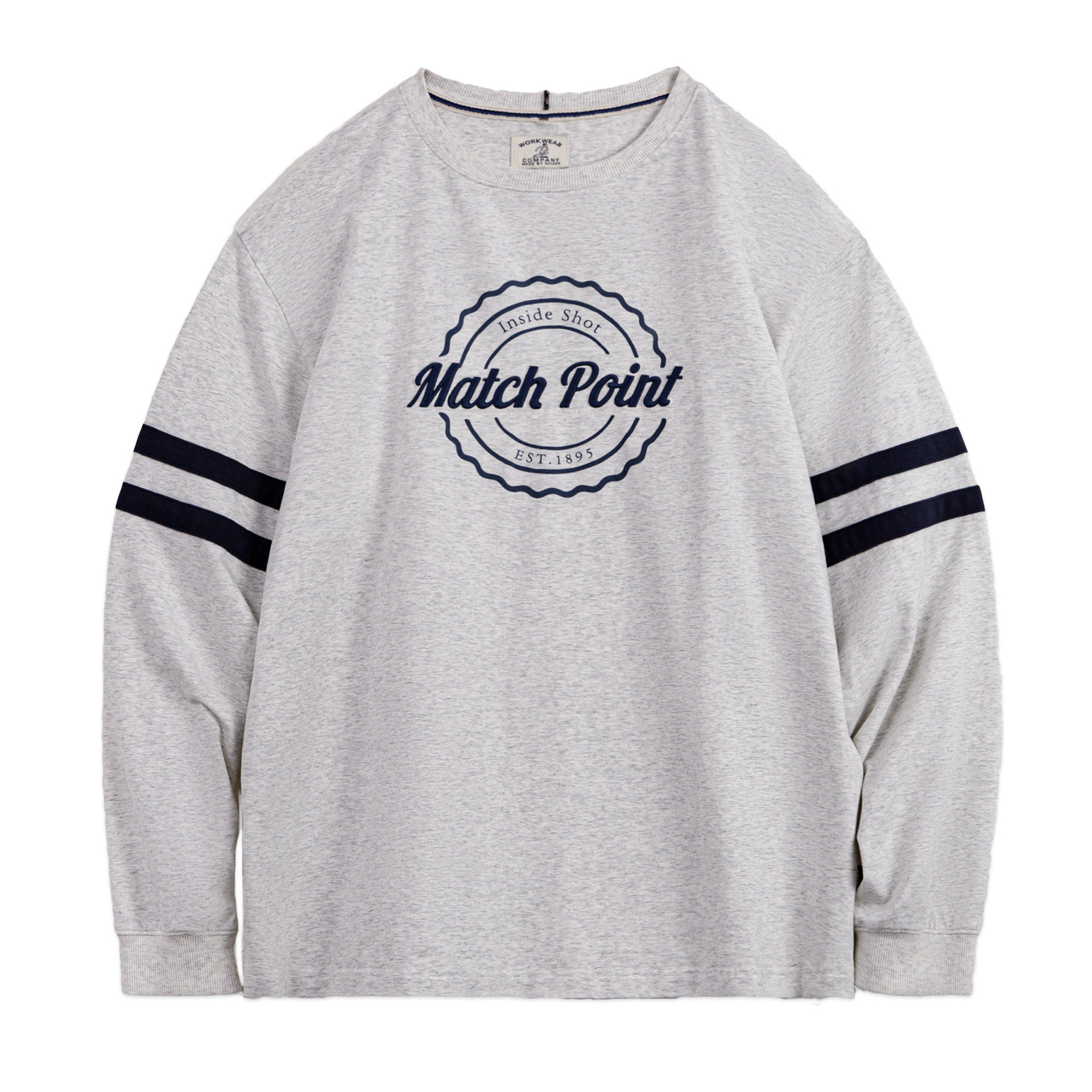 American Striped Embroidered Round Neck Gray Thin Commuter Long Sleeved T-Shirt