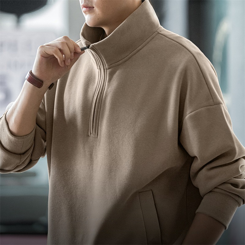 Maden casual half zip stand up collar with fleece hoodie, cleanfit fleece pullover top