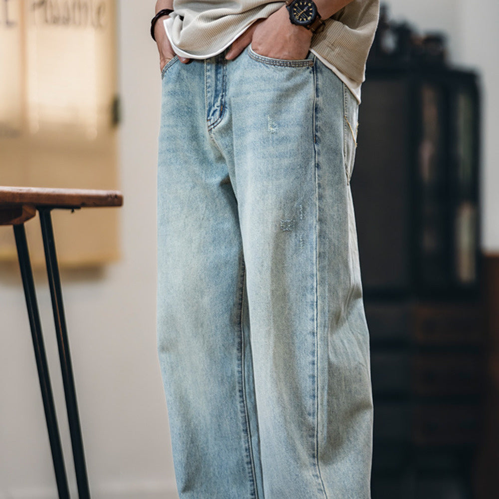 American retro Lyocell men's loose straight leg jeans