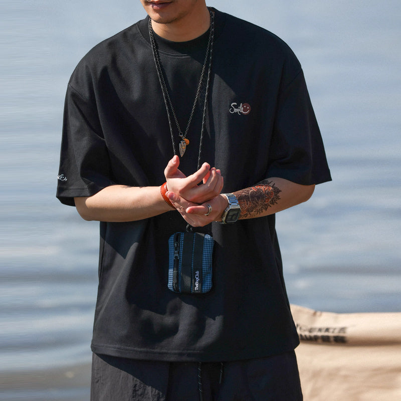 American casual 230g cotton men's embroidered round neck short sleeved T-shirt