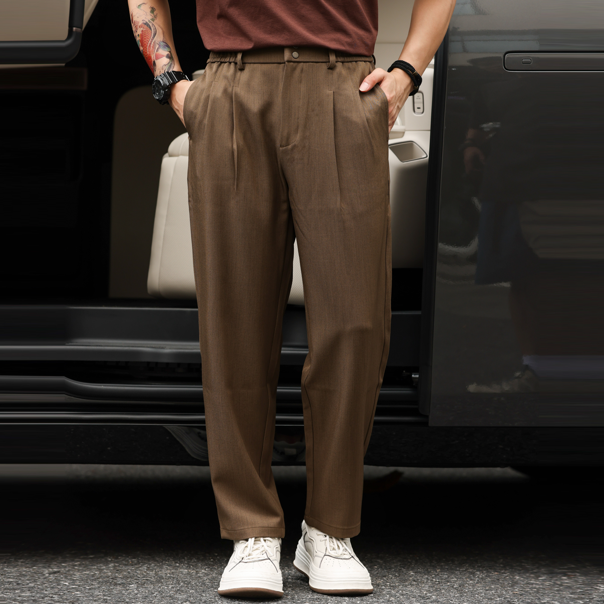 American 240g men's double four button design casual pants