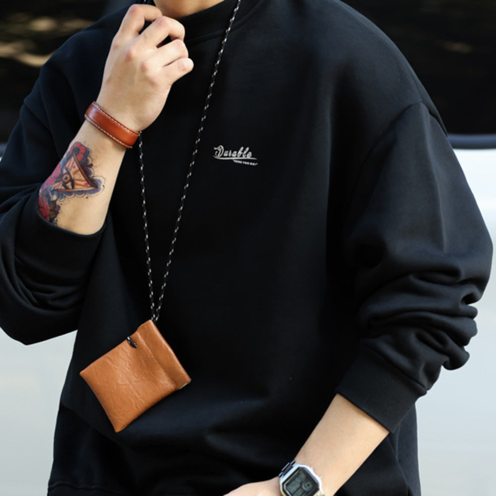 Retro casual 480g heavyweight round neck sweatshirt, loose vintage mottled printed top