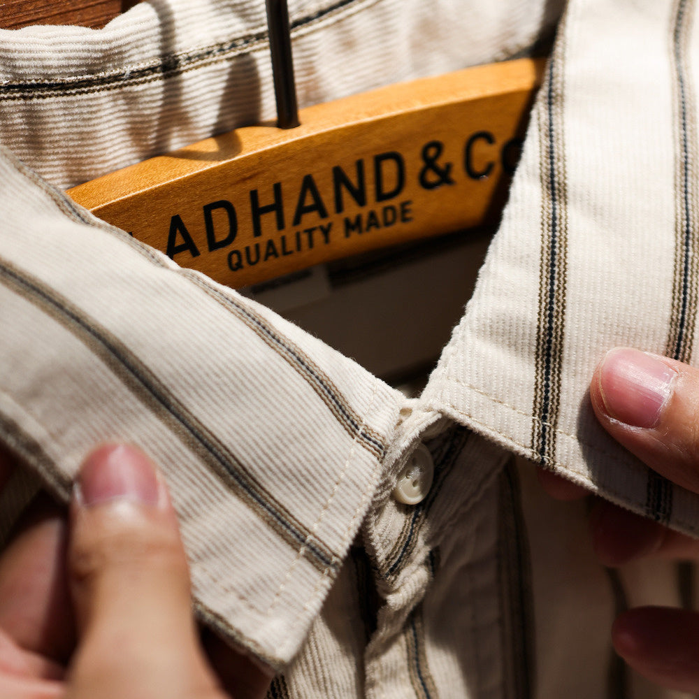 Casual dyed pure cotton striped shirt for men, vintage style, contrasting long sleeved shirt jacket