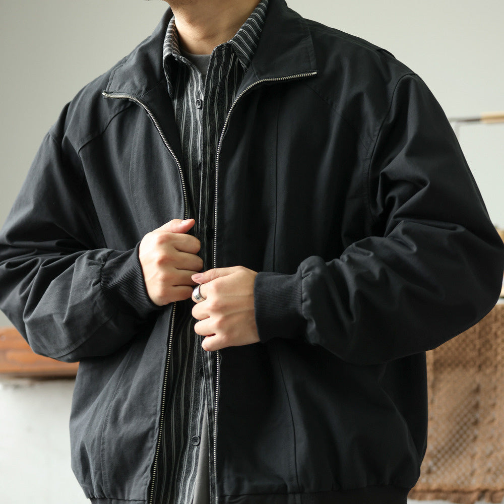 Casual Commuter Standing Collar Cotton Canvas Jacket Loose Design Workwear Coach Jacket