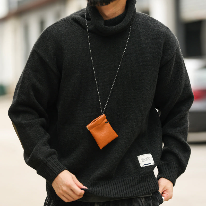 BGYO American high neck wool sweater men's thick lazy style knitted long sleeved base coat winter