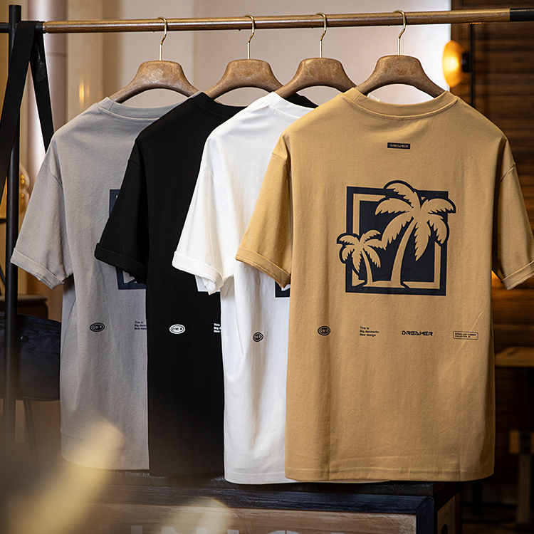 Summer new American casual texture printed round neck short sleeved shirt