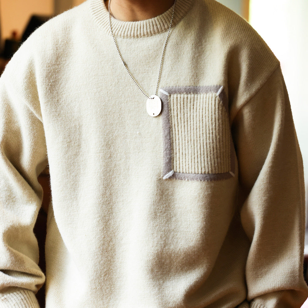 Casual 800g Heavyweight Patchwork Sweater Loose Thick Slouchy Niche Crew Neck Knit