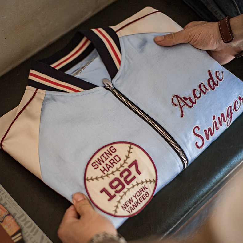 American retro embroidered patchwork satin baseball jacket