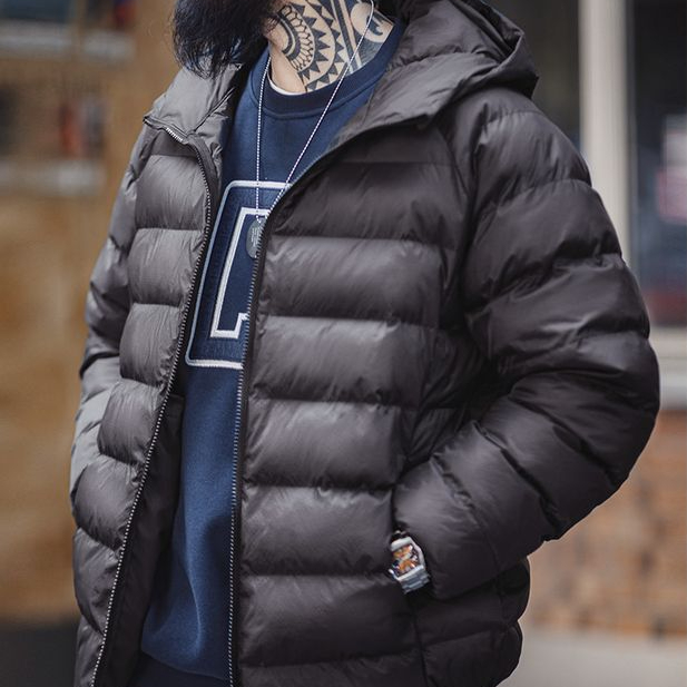 Maden casual lightweight waterproof quilted cotton jacket, warm hooded pork rib cotton jacket