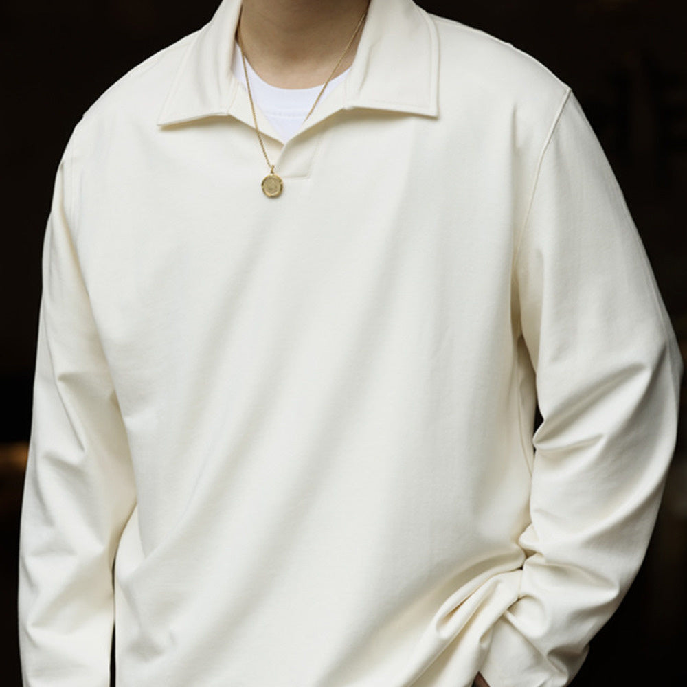 Casual 280g skin friendly mini velvet small V-neck long sleeved T-shirt with loose apricot base POLO shirt