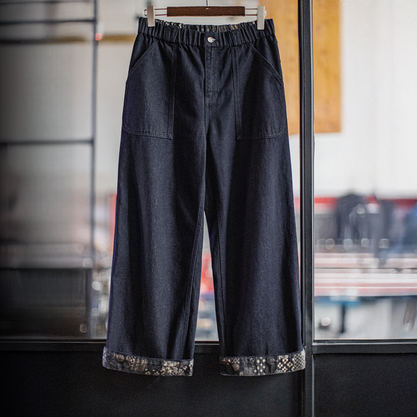 American Style Washed Denim Jeans Straight Tube BORO Wide Leg Deep Blue Loose Casual Pants