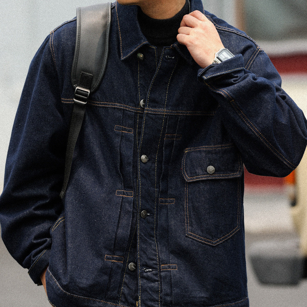 Storm Knight Cowboy Jacket, Deep Blue Amekhaki Collar, Bright Thread Jacket