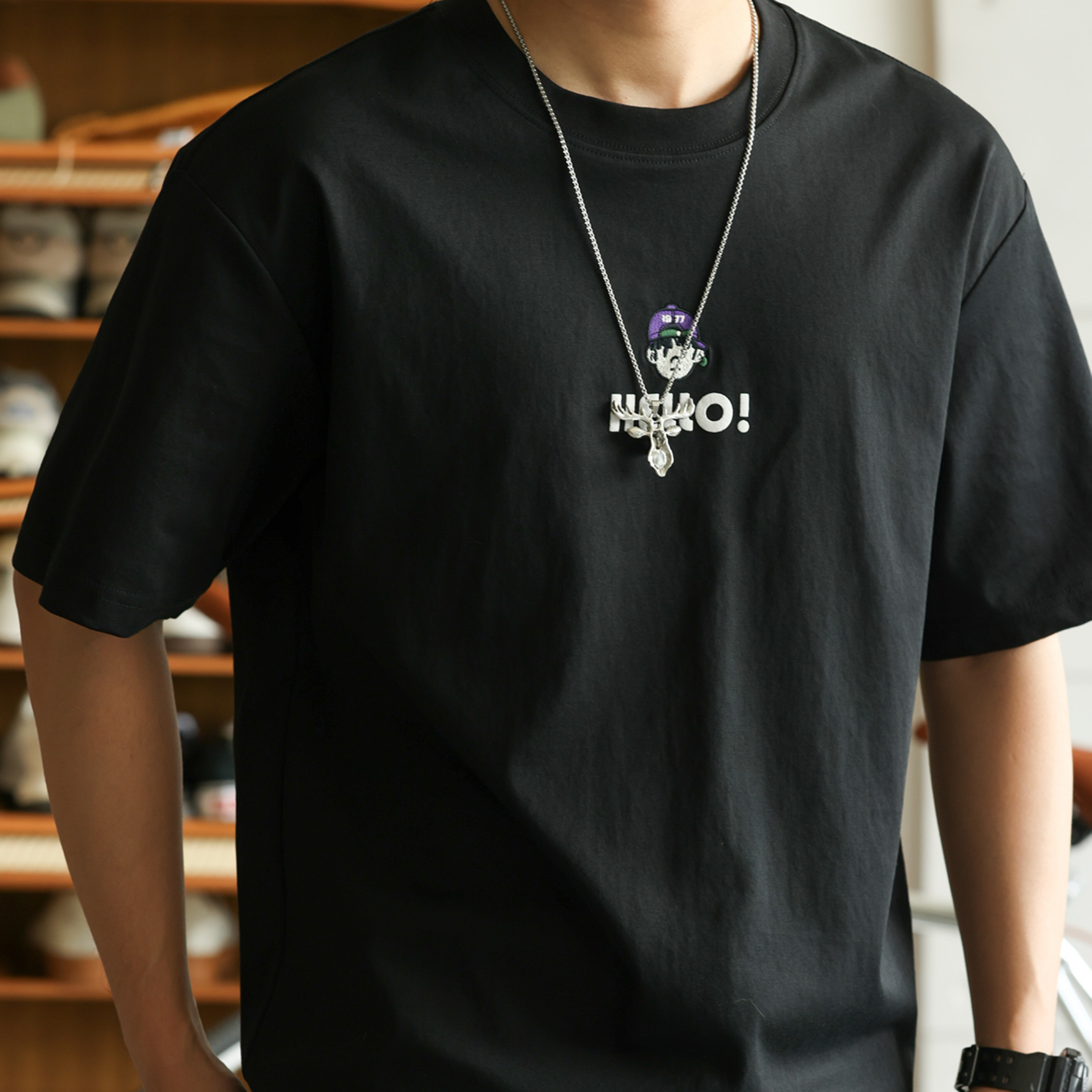 American casual embroidery men's summer artistic youth patch printed T-shirt