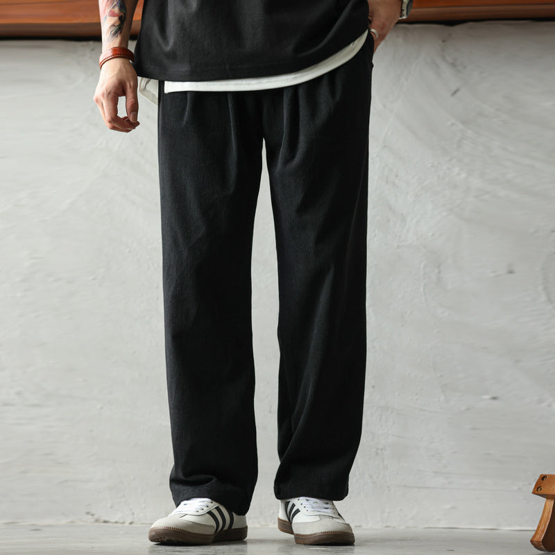 Japanese corduroy textured casual pants basic section pleated drape casual versatile pants