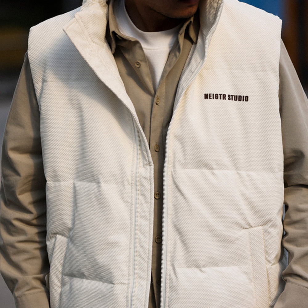 BGYO American casual down vest men's 90 white duck down stand up collar zipper outer layer folded warm vest jacket