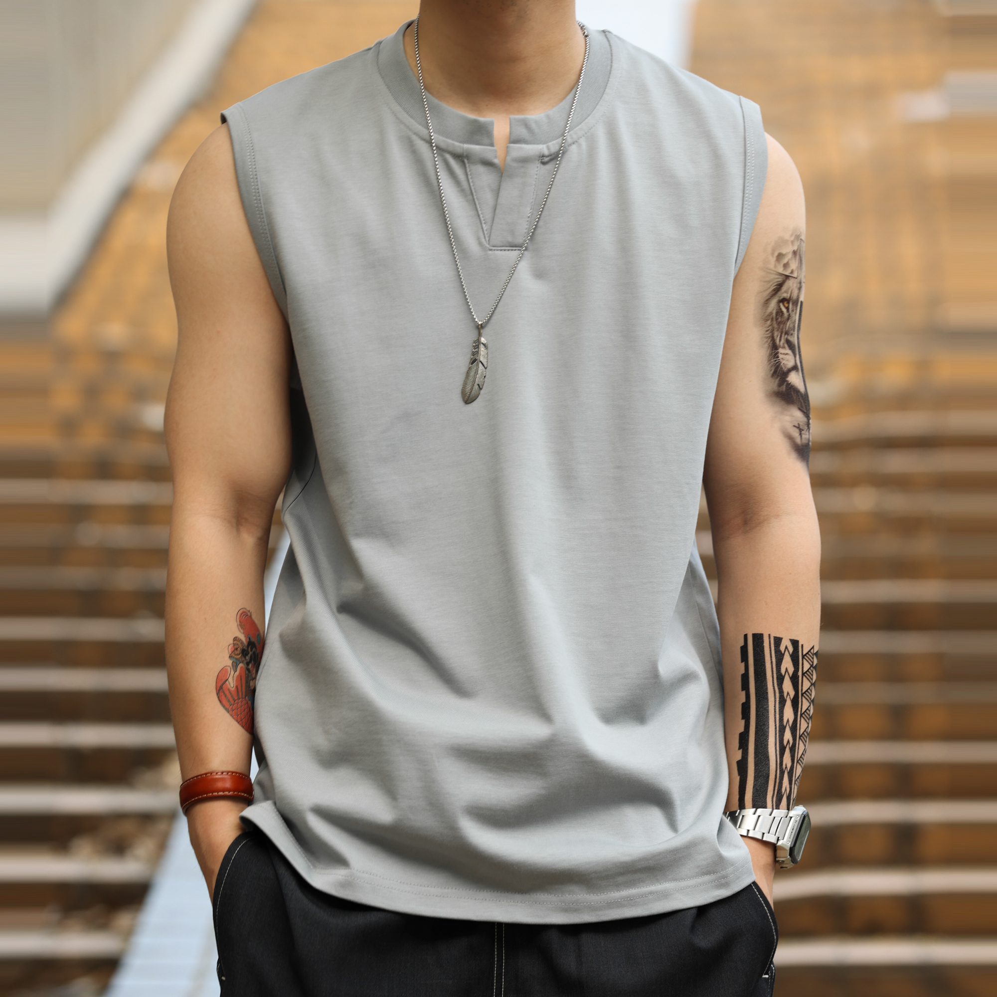 American style 345g polo neck men's casual sports hardback vest