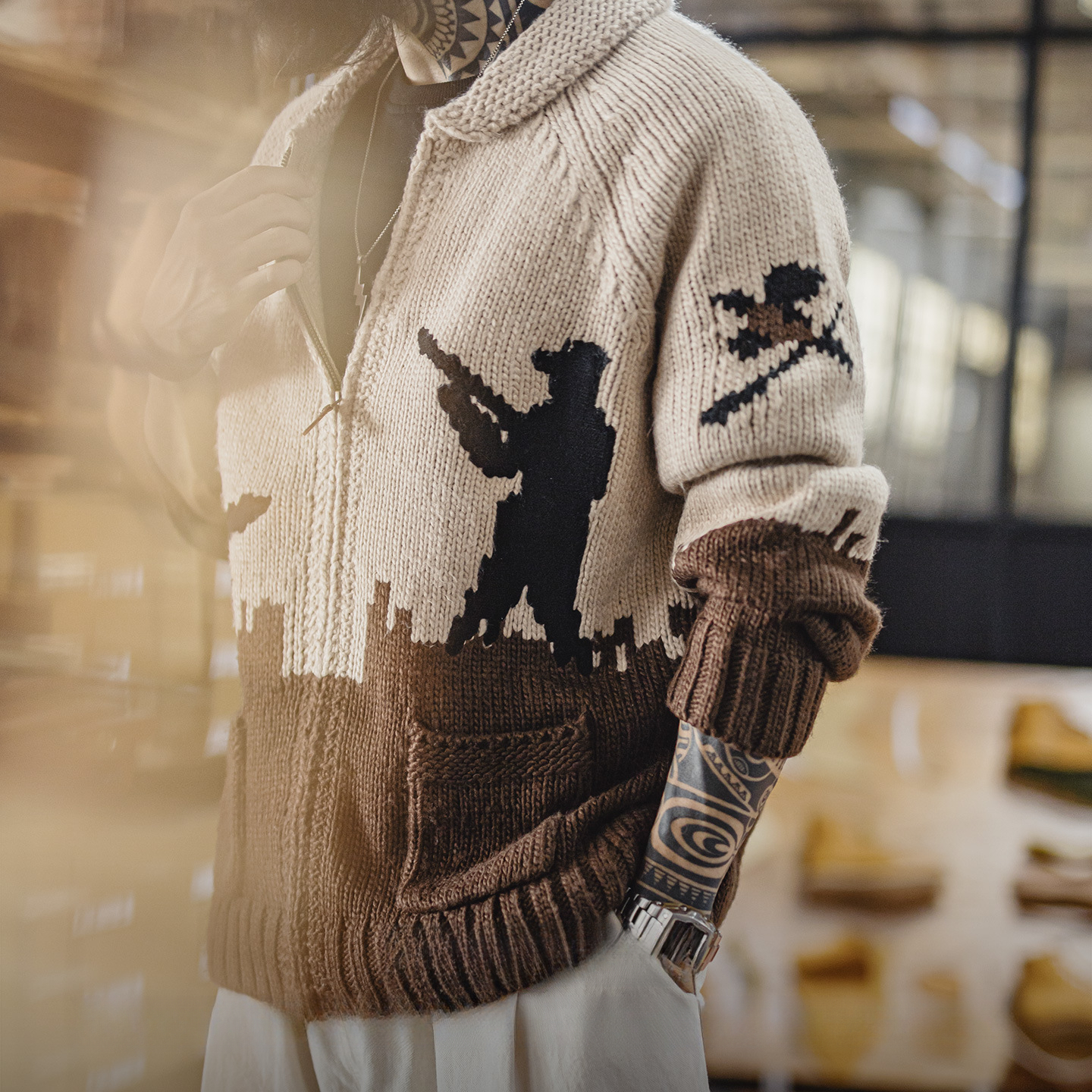 American Retro Embroidered Green Fruit Collar Vintage Style Sweater Jacket